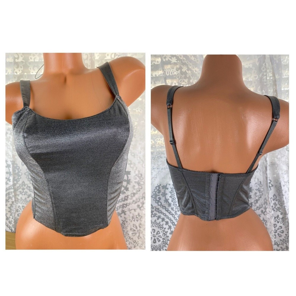 Vintage Victoria's Secret Gold Label Silver Corset Shimmer Crop Top 90s Y2K Bone